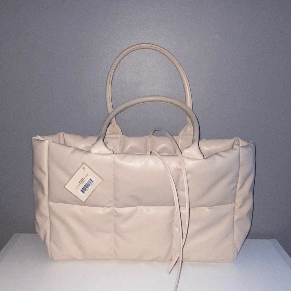 ULTA Cream Color Faux Leather Thick Puffer Tote Bag